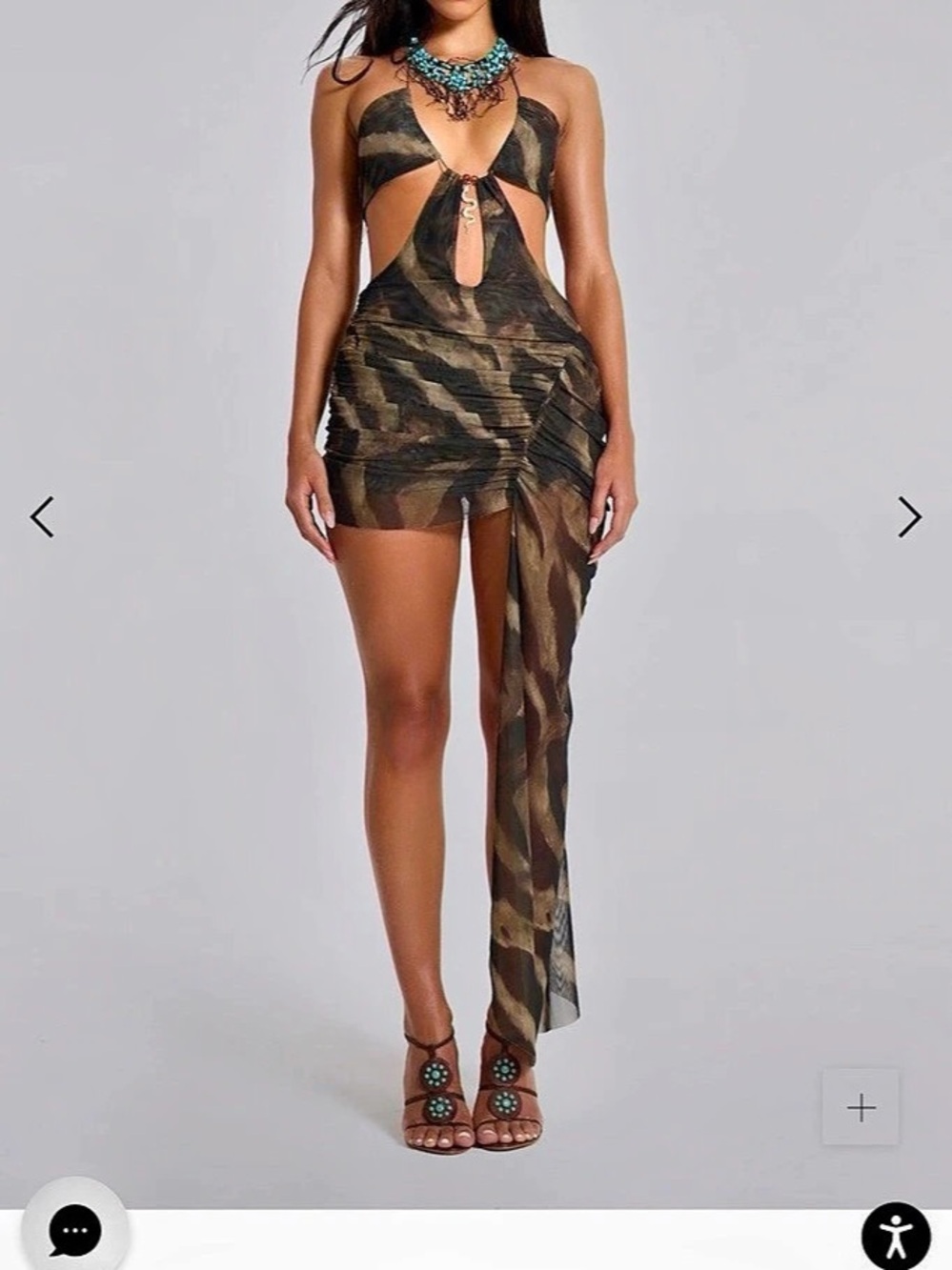 Jaded London Bruna Draped Charm Dress Animal Print Mini Dress Medium